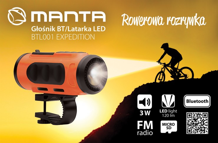 Manta BTL001 Expedition - oświetlenie rowerowe z głośnikiem i radiem