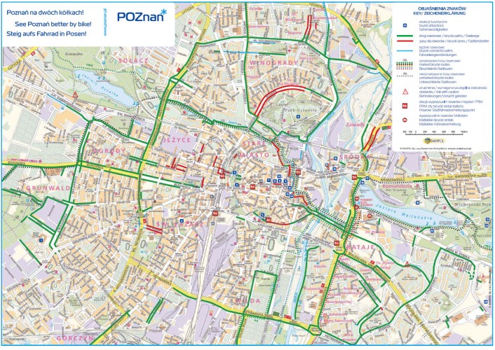Poznań - Mapa ścieżek i dróg rowerowych 2016