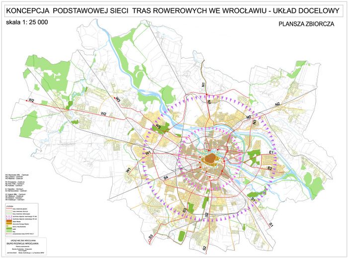 Koncepcja podstawowej sieci tras rowerowych we Wrocławiu - układ docelowy